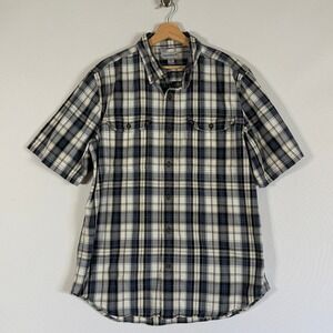 Carhartt Large Shirt Button Down Blue Plaid Mens Relaxed Fit Rugged Campy Casual
